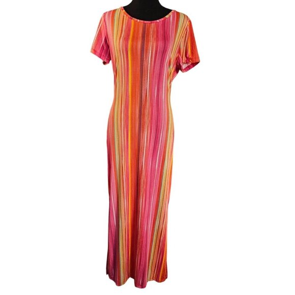 Smooth & Stretchy Vibrant Maxi Lightweight Summer dress w/ Sexy side splits, L - Picture 1 of 6